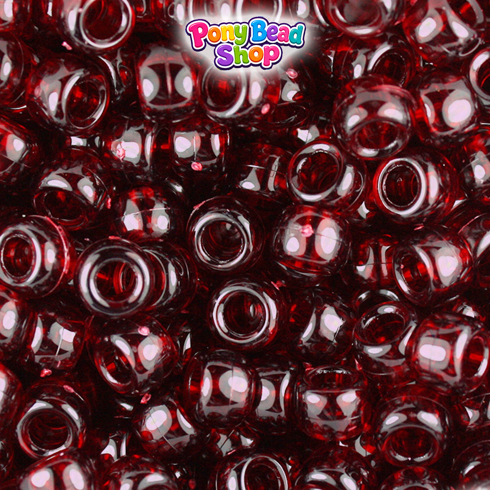Dark Ruby Transparent 9mm Barrel Plastic Pony Beads (500pcs)