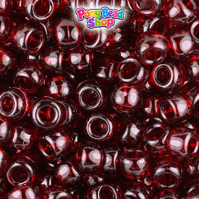 Dark Ruby Transparent 9mm Barrel Plastic Pony Beads (500pcs)