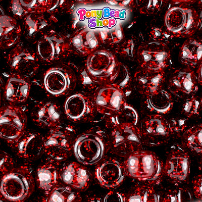 Dark Ruby Sparkle 9mm Barrel Plastic Pony Beads (500pcs)