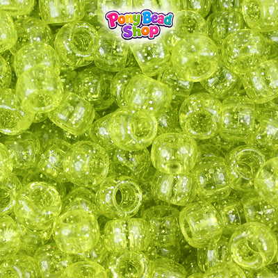 Yellow Sparkle 9mm Barrel Plastic Pony Beads (500pcs)