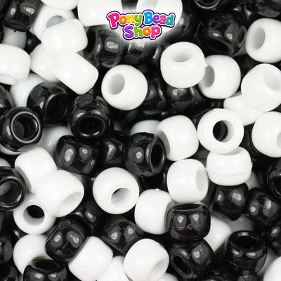 Black & White Opaque Mix 9mm Barrel Pony Beads (500pcs)