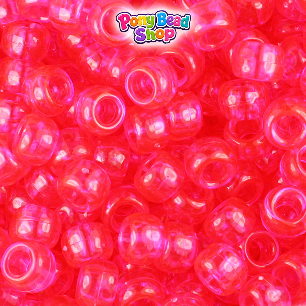 Hot Pink Transparent 9mm Barrel Plastic Pony Beads (500pcs)