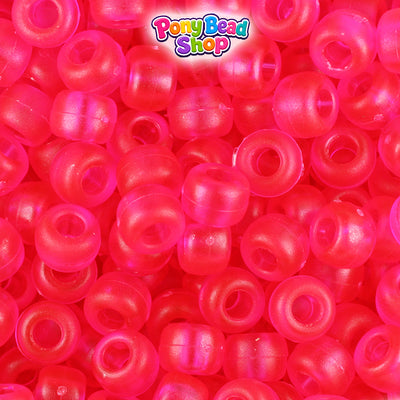 Hot Pink Frosted 9mm Barrel Plastic Pony Beads (500pcs)