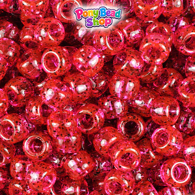 Hot Pink Black Sparkle 9mm Barrel Plastic Pony Beads (500pcs)