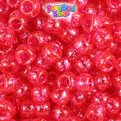 Hot Pink Sparkle 9mm Barrel Plastic Pony Beads (500pcs)