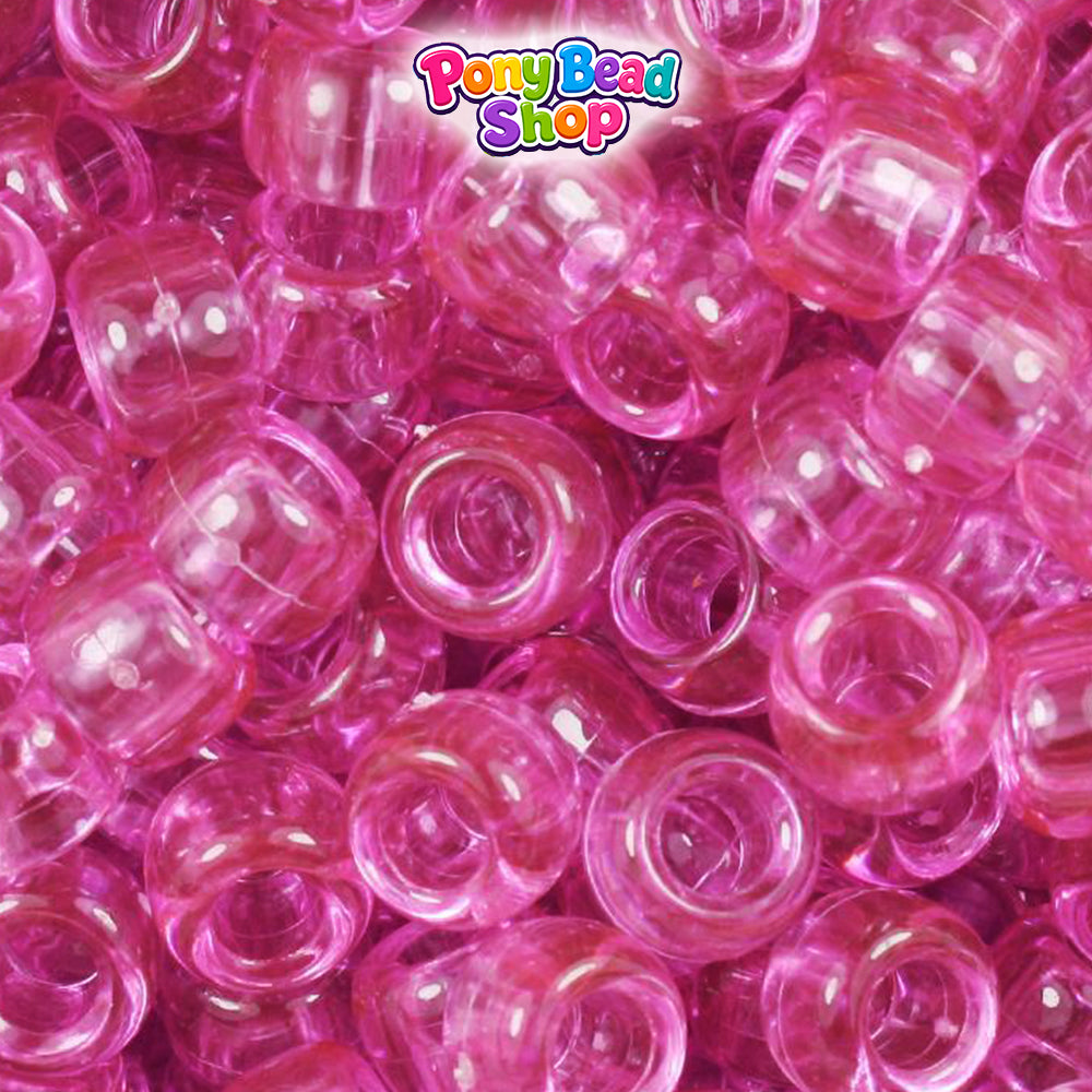 Light Fuchsia Transparent 9mm Barrel Plastic Pony Beads (500pcs)