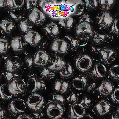Jet Rainbow Sparkle 9mm Barrel Plastic Pony Beads (500pcs)