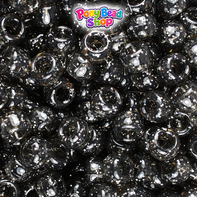 Jet Sparkle 9mm Barrel Plastic Pony Beads (500pcs)