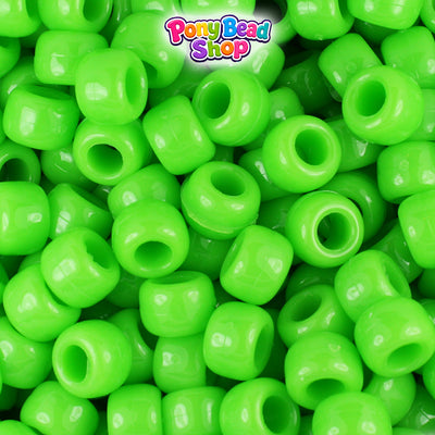 Lime Opaque 9mm Barrel Pony Beads (500pcs)