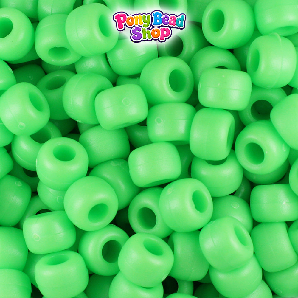 Lime Matte 9mm Barrel Plastic Pony Beads (500pcs)