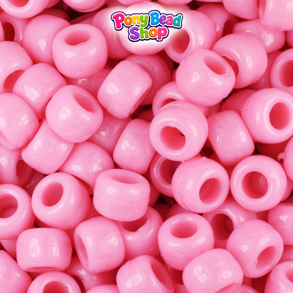 Baby Pink Opaque 9mm Barrel Plastic Pony Beads (500pcs)