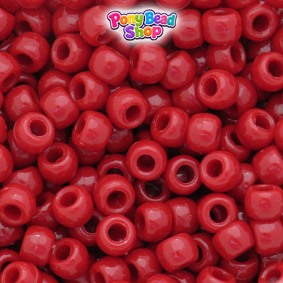 Red Opaque 9mm Barrel Plastic Pony Beads (500pcs)