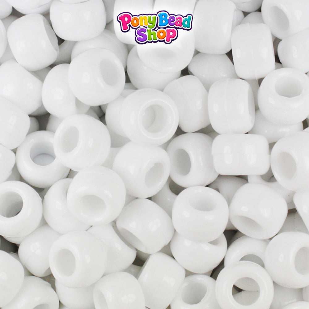 Bright White Opaque 9mm Barrel Plastic Pony Beads (500pcs)