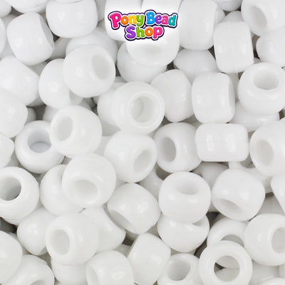 Bright White Opaque 9mm Barrel Pony Beads (500pcs)