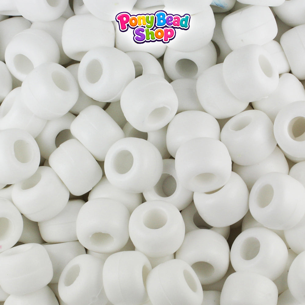 White Matte 9mm Barrel Plastic Pony Beads (500pcs)