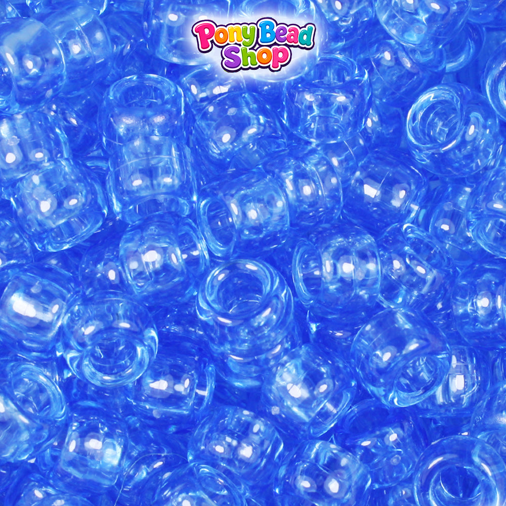 Medium Sapphire Transparent 9mm Barrel Plastic Pony Beads (500pcs)