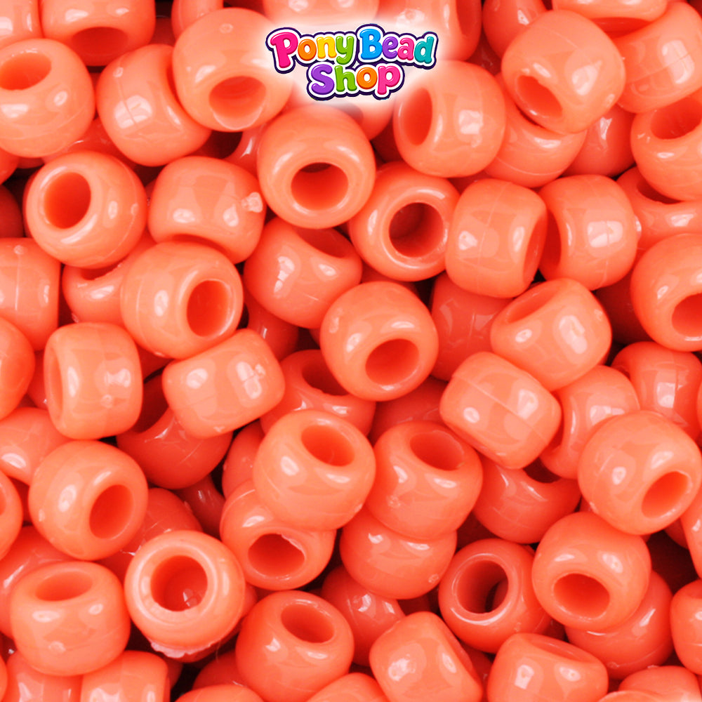 Coral Opaque 9mm Barrel Plastic Pony Beads (500pcs)
