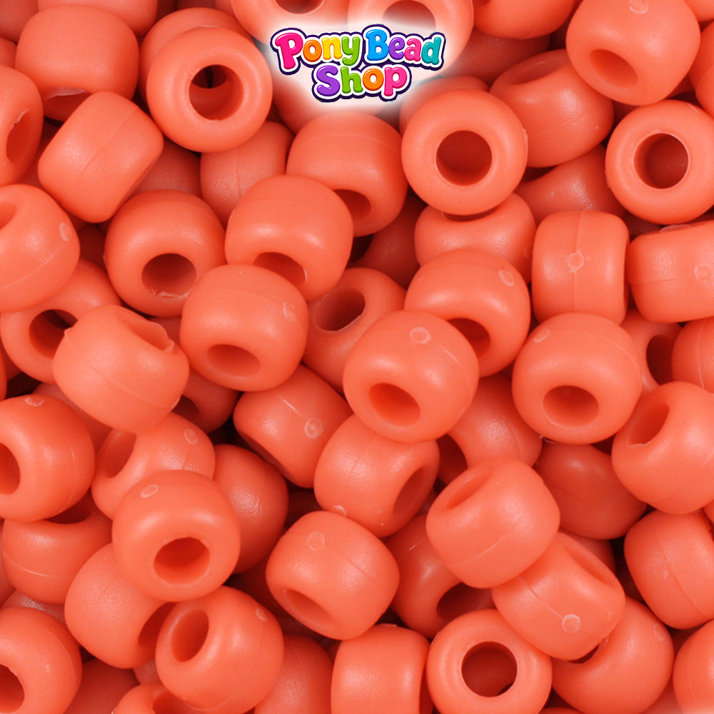 Coral Matte 9mm Barrel Plastic Pony Beads (500pcs)