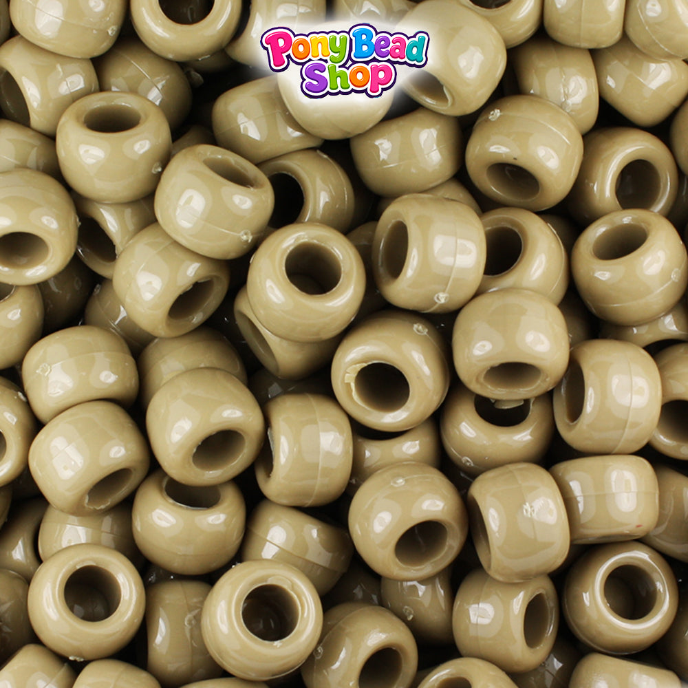 Khaki Opaque 9mm Barrel Plastic Pony Beads (500pcs)