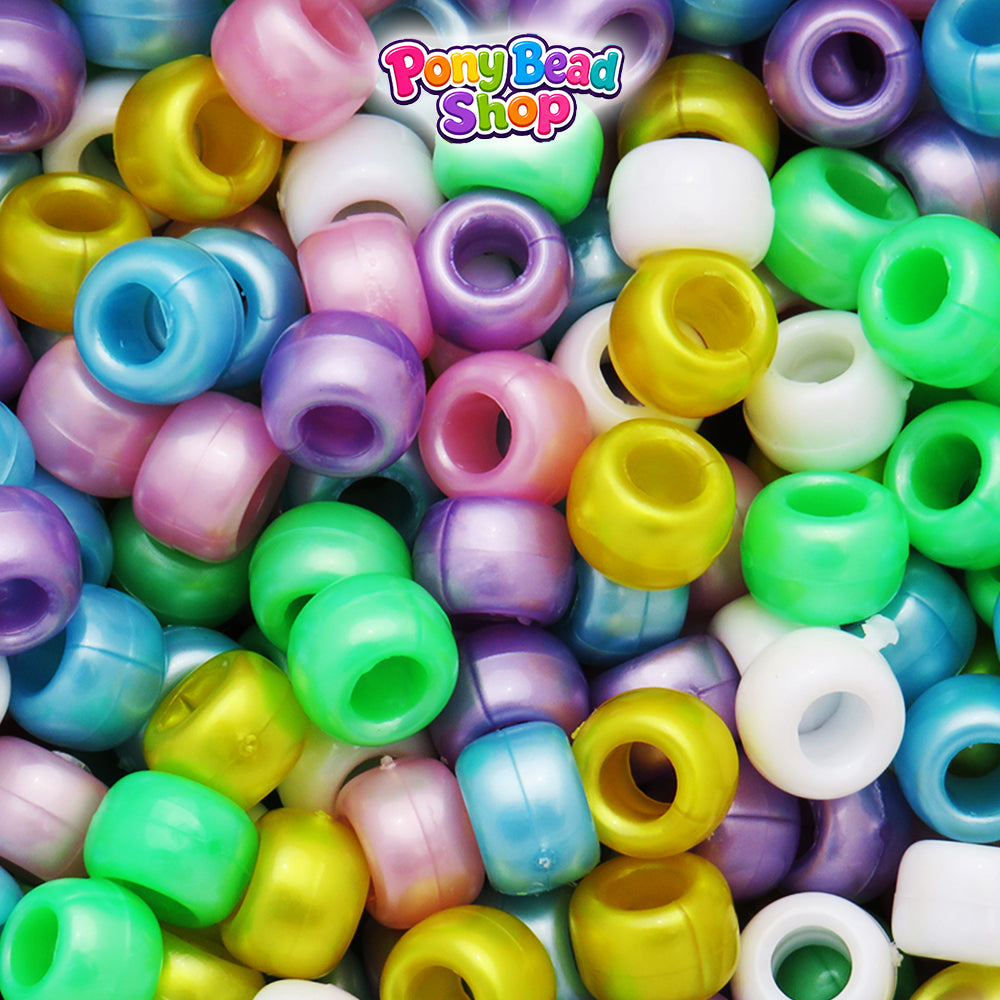 Light Pastel Pearl Mix 9mm Barrel Plastic Pony Beads (500pcs)