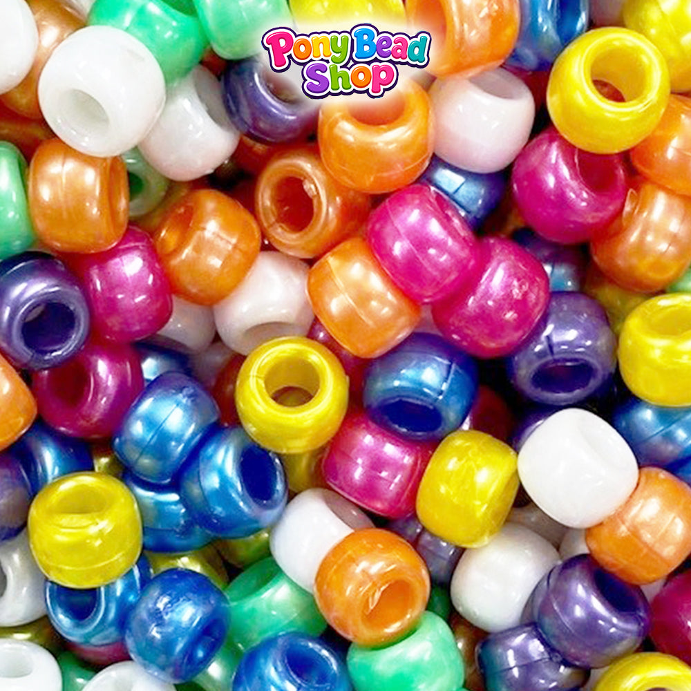 Bright Pearl Mix 9mm Barrel Plastic Pony Beads (500pcs)