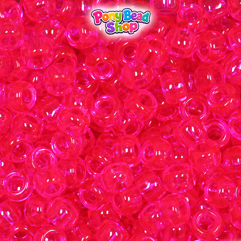 Bright Pink Transparent 9mm Barrel Plastic Pony Beads (500pcs)