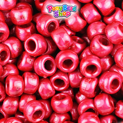 Red Pearl 9mm Barrel Plastic Pony Beads (500pcs)