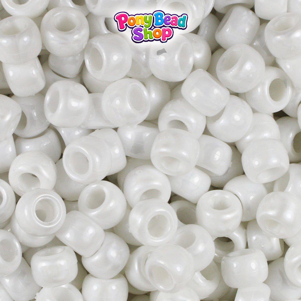 White Pearl 9mm Barrel Plastic Pony Beads (500pcs)