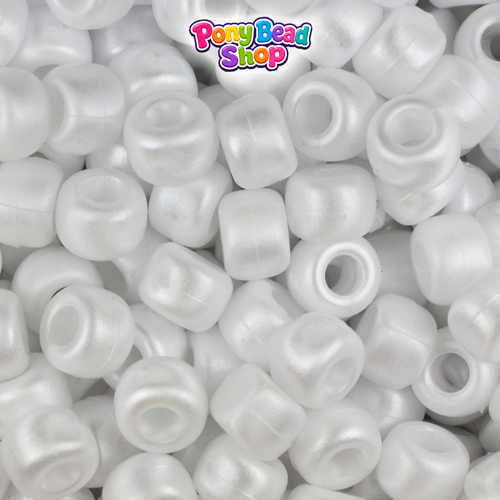 White Ashed Pearl 9mm Barrel Plastic Pony Beads (500pcs)