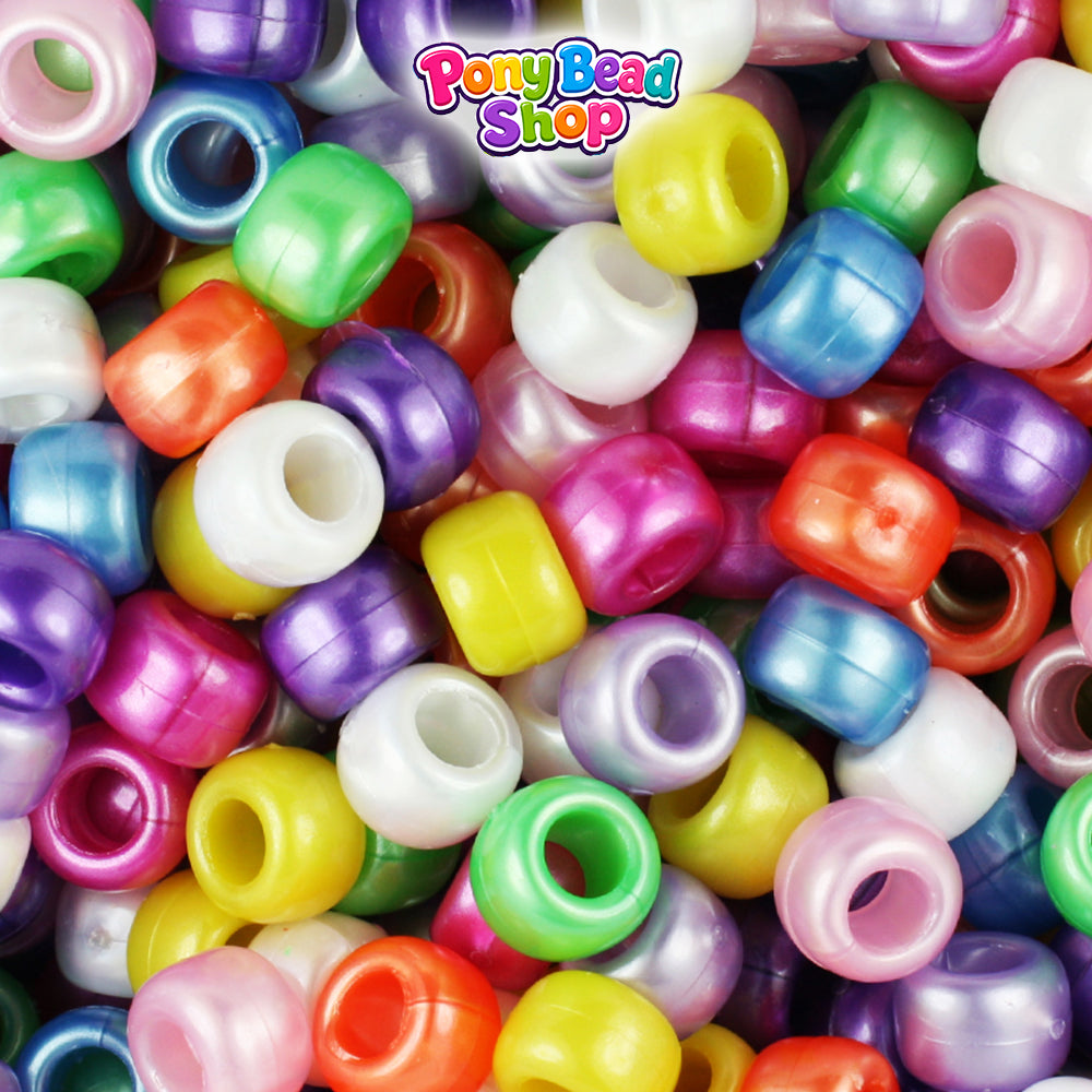 Pearl Mix 9mm Barrel Plastic Pony Beads (500pcs)