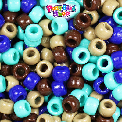 Blue & Tan Opaque Mix 9mm Barrel Plastic Pony Beads (500pcs)