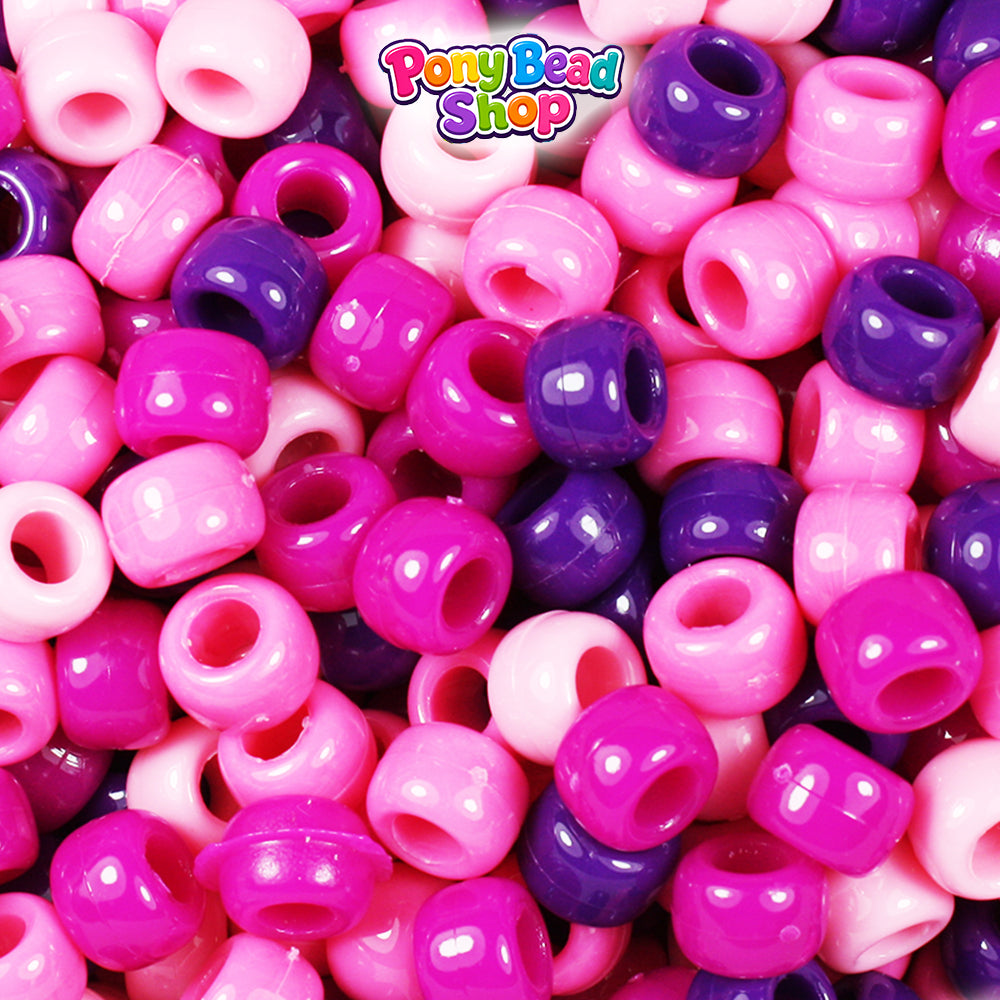 Pink & Purple Opaque Mix 9mm Barrel Plastic Pony Beads (500pcs)