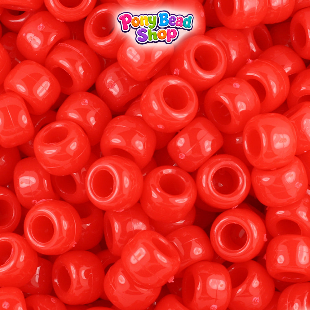 Bright Red Opaque 9mm Barrel Plastic Pony Beads (500pcs)