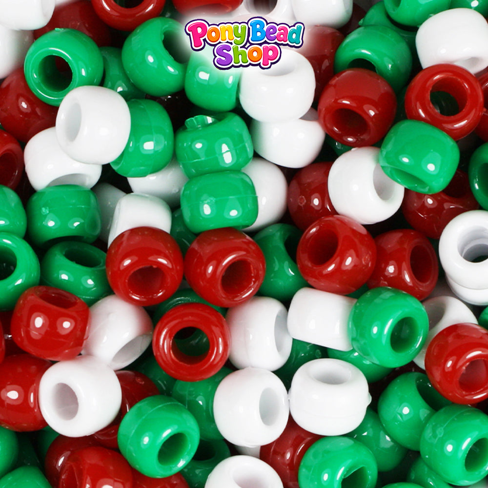 Christmas Opaque Mix 9mm Barrel Plastic Pony Beads (500pcs)