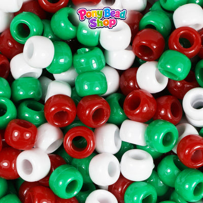 Christmas Opaque Mix 9mm Barrel Plastic Pony Beads (500pcs)