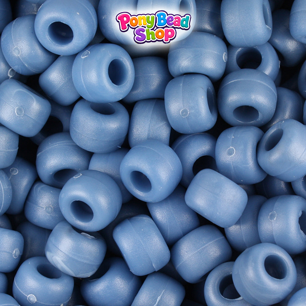 Denim Marbled Matte 9mm Barrel Plastic Pony Beads (500pcs)