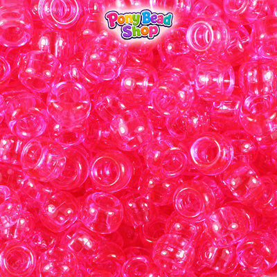 Medium Pink Transparent 9mm Barrel Plastic Pony Beads (500pcs)