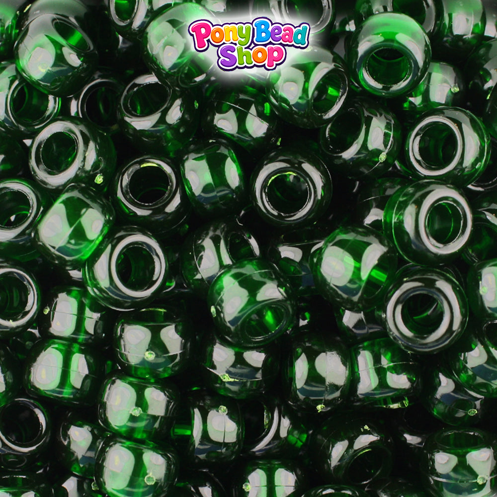 True Emerald Transparent 9mm Barrel Plastic Pony Beads (500pcs)