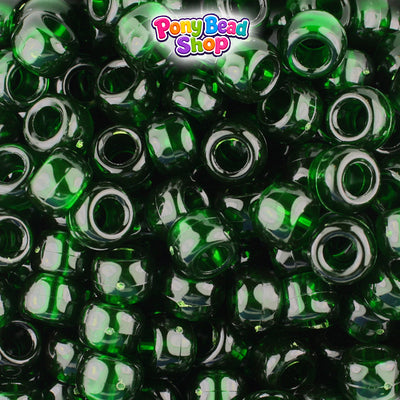 True Emerald Transparent 9mm Barrel Plastic Pony Beads (500pcs)