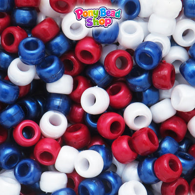 Patriotic Pearl Mix 9mm Barrel Plastic Pony Beads (500pcs)