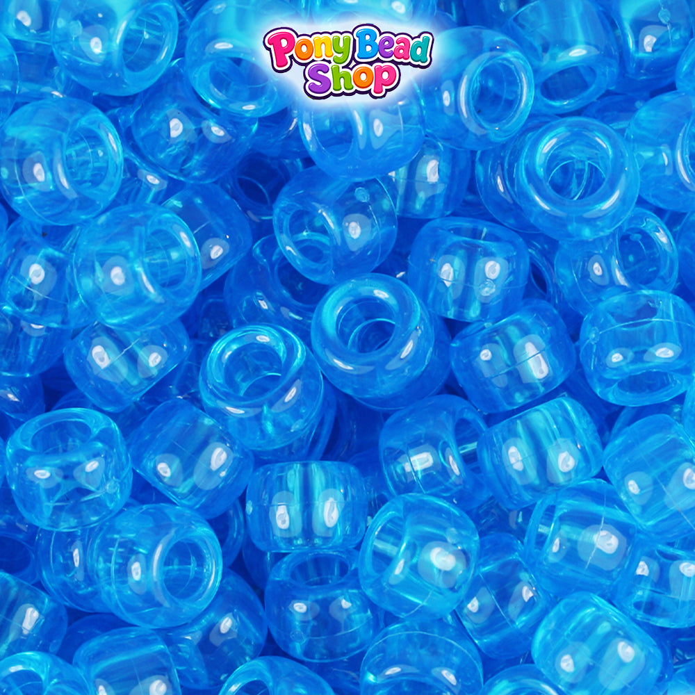 Cloudy Blue Transparent 9mm Barrel Plastic Pony Beads (500pcs)
