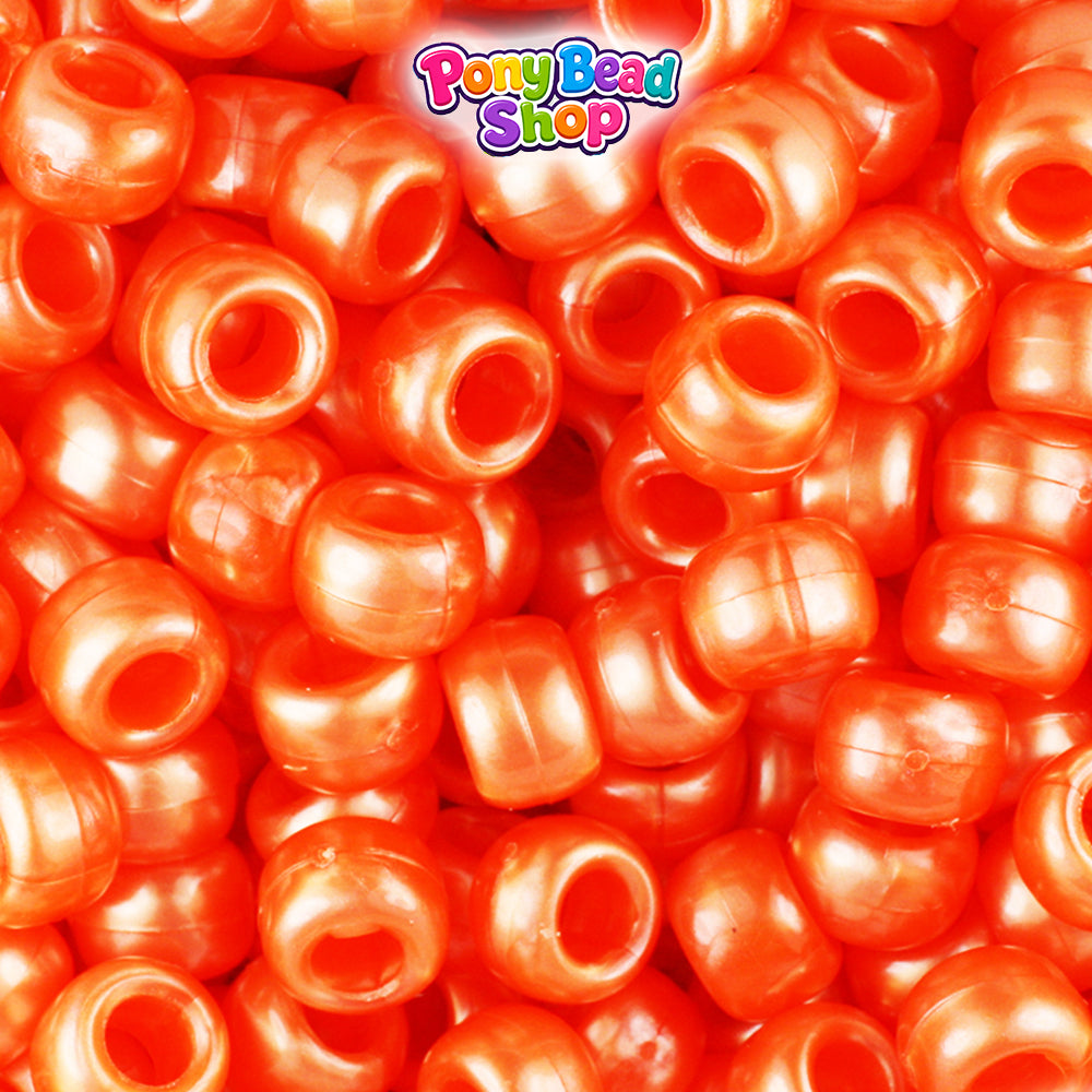 Orange Pearl 9mm Barrel Plastic Pony Beads (500pcs)