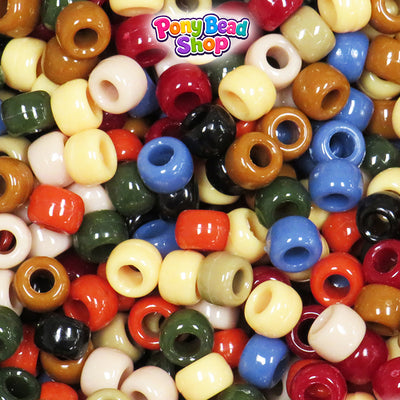 Americana Opaque Mix 9mm Barrel Plastic Pony Beads (500pcs)