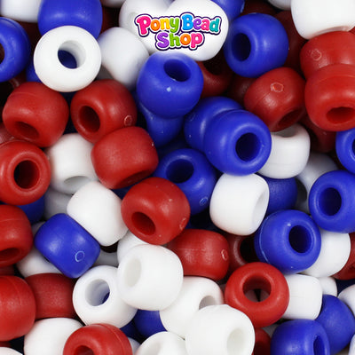 Patriotic Matte Mix 9mm Barrel Plastic Pony Beads (500pcs)