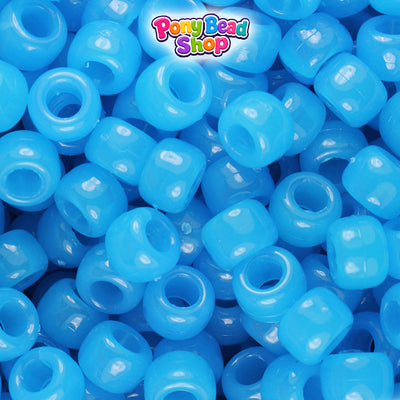 Blue Glow 9mm Barrel Plastic Pony Beads (500pcs)
