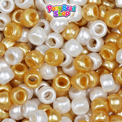Gold & Bridal Pearl 9mm Barrel Plastic Pony Beads (500pcs)