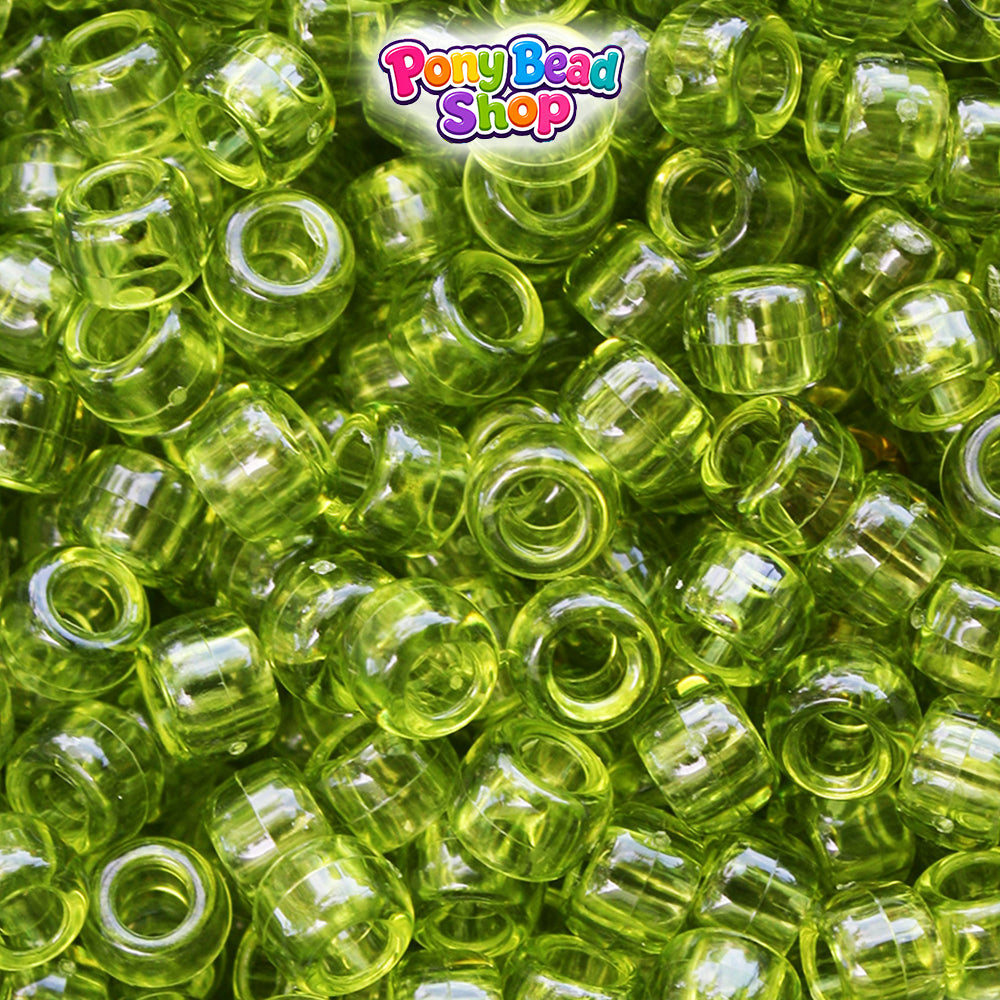 Light Avocado Transparent 9mm Barrel Plastic Pony Beads (500pcs)