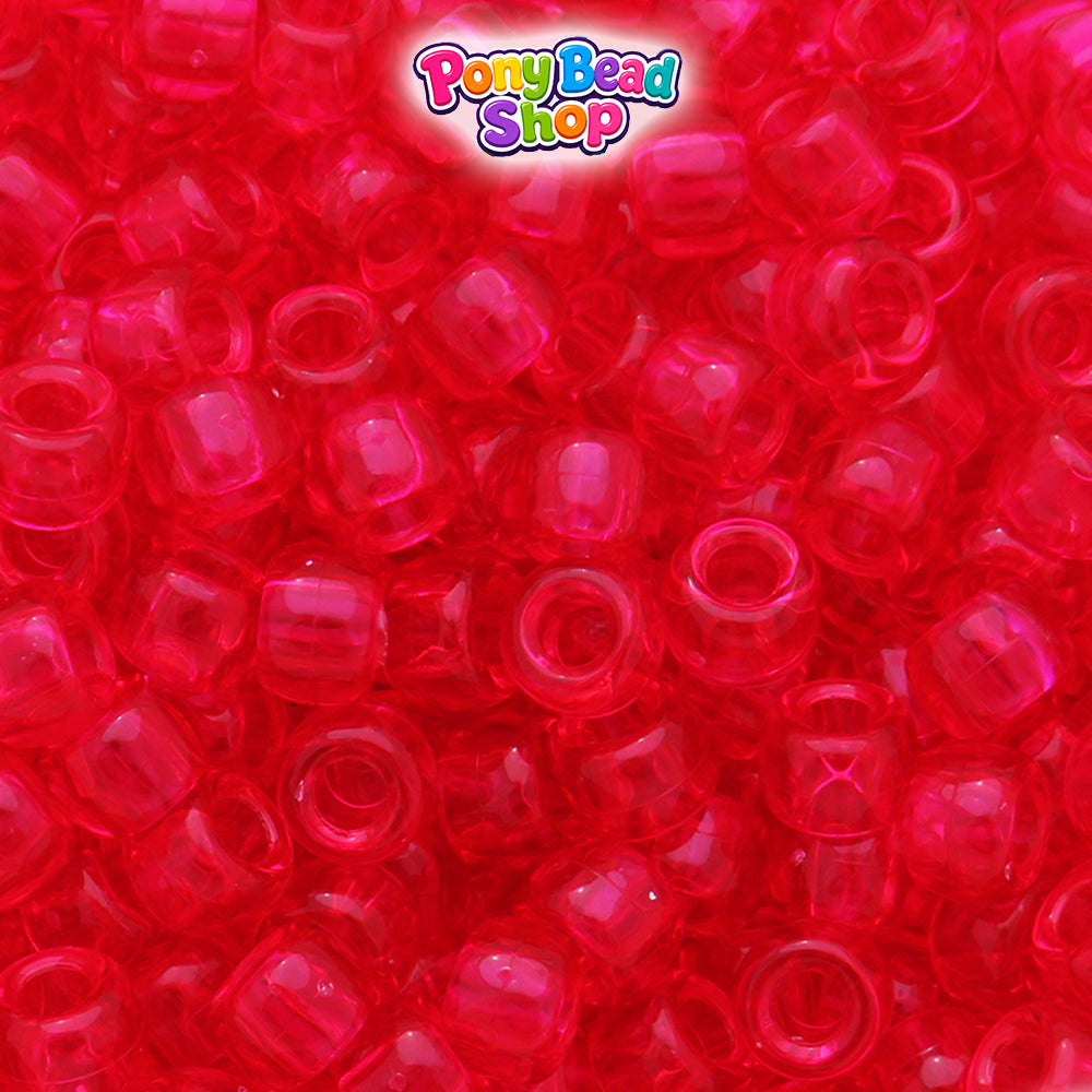 Cerise Transparent 9mm Barrel Plastic Pony Beads (500pcs)