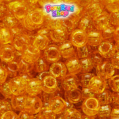 Sun Gold Sparkle 9mm Barrel Plastic Pony Beads (500pcs)