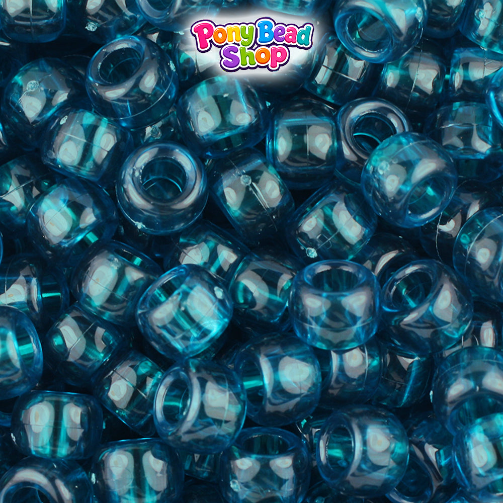 Dark Teal Transparent 9mm Barrel Plastic Pony Beads (500pcs)
